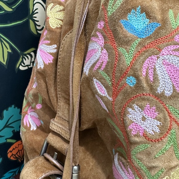 Bally Vintage Embroidered Suede Hobo Tote Bag – Brown with Floral Detailing - Picture 8 of 13